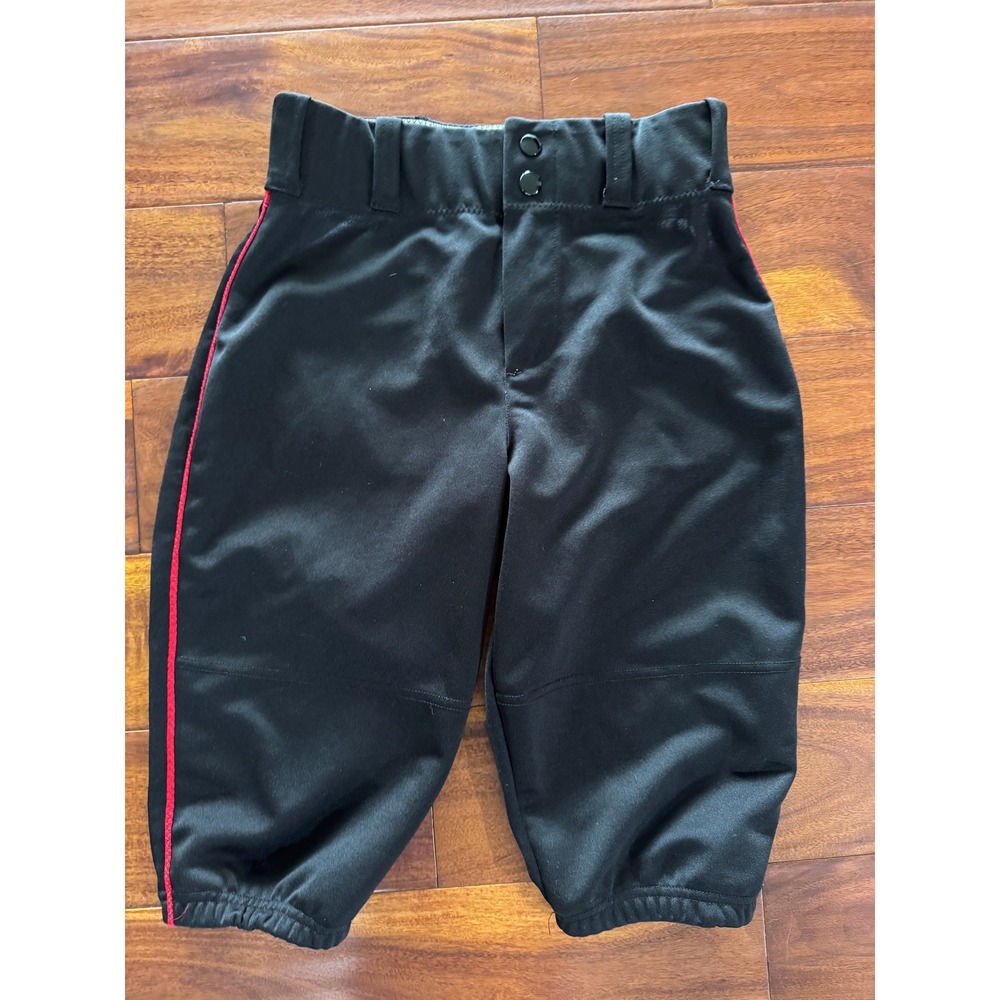 Alleson Athletic Baseball Pants Youth Large Black Red Piping Knicker Excellent